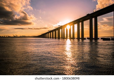 Sunset On The Rio Niteroi Bridge 