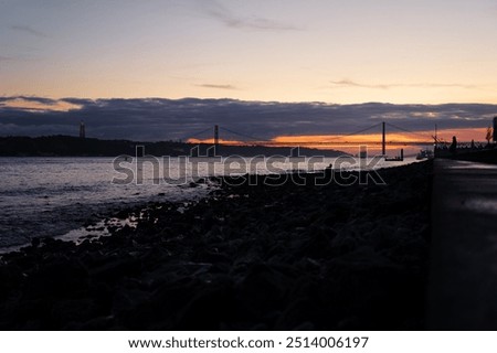 Sunset on the river Tejo Tagus at Lisbon, Portugal.