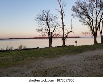 Sunset on the river with view
