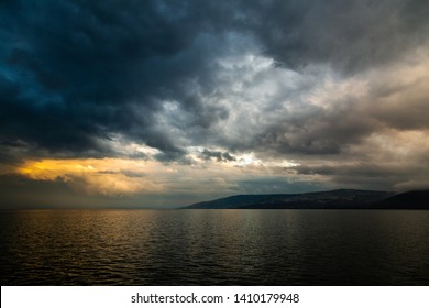 Sunset On The Sea Of Galilee In Israel