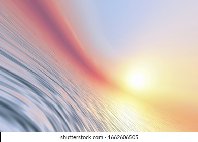 sunset on the sea or lake yellow sun pink gave silvery water calm rest watch the sunset. beautiful water landscape. boat trip circles on the water swim fish eye lens