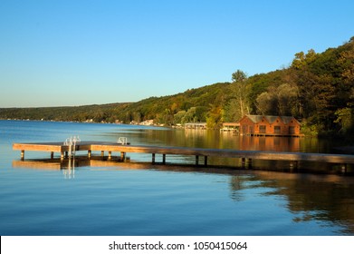 Sunset On Seneca Lake At Watkins Glen,New York.   Destination The Finger Lakes Wine Region