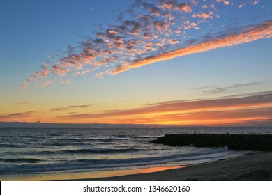 Sunset On South Carlsbad CA Beach In March.