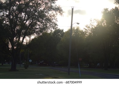 Sunset On Suburban Street