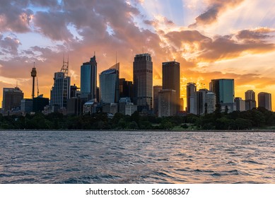 Sunset On The Sydney City Australia.JAN 29,2017 The City Of Sydney Is The Local Government Area Covering The Sydney Central Business District.