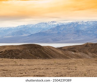 Sunset on Telescope Peak and The Pannamint Mountain Range Above Bad Water Basin From Artist's Palette Drive, Death Valley National Park, California, USA - Powered by Shutterstock