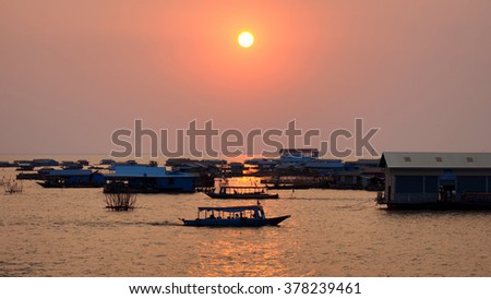 Sunset on the Tonle Sap Lake, Siem Reap, Cambodia