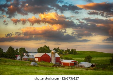 Sunset On A Traditional Dairy Farm In Rural Ohio In July