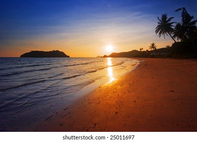Sunset on tropical beach. Siam bay. Province Trat. Koh Mak island. Kingdom Thailand - Shutterstock ID 25011697
