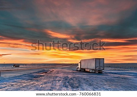 sunset on the truck stop