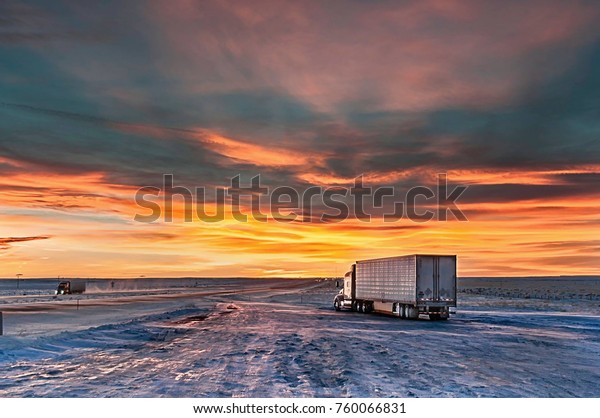 sunset on the truck\
stop