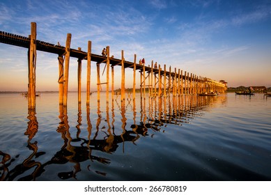 Sunset on U Bein Bridge, Amarapura, Myanmar Burma - Shutterstock ID 266780819