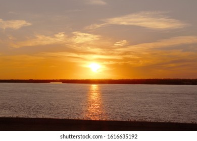 Sunset On The Ussuri River In Russia In August