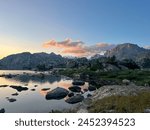 Sunset on the Wind River Range above Island Lake, Continental Divide Trail, Knapsack Col Alternate, Wyoming, 2022 USA