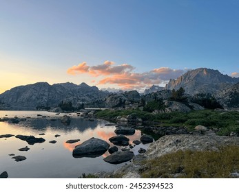 Sunset on the Wind River Range above Island Lake, Continental Divide Trail, Knapsack Col Alternate, Wyoming, 2022 USA