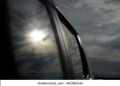 Sunset on windshield