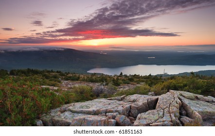 Sunset over acadia national park, from the top of Cadillac mountain