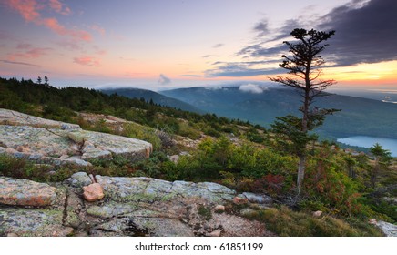 Sunset Over Acadia National Park, From Top Of Cadillac Mountain