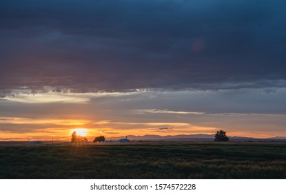 Sunset Over An Ag Field In Montana