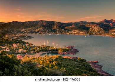 Sunset over Agay and the Estérel massif, on the French Riviera. - Shutterstock ID 1824476555