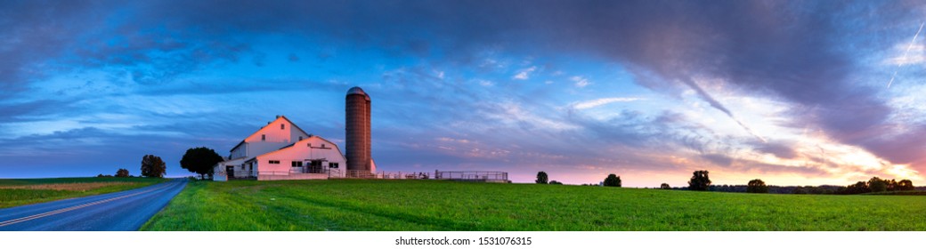 Sunset over Amish farm, Lancaster County Pennsylvania