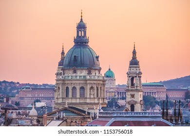 Sunset Over Basilica In Budapest