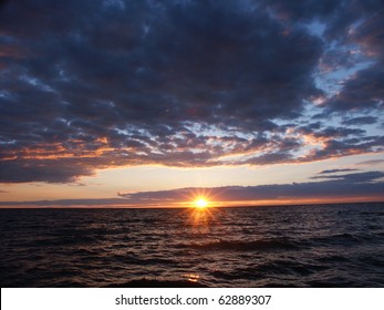 Sunset Over Beautiful Lake Superior In Northern Michigan