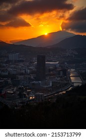 Sunset Over Bilbao City In Spain