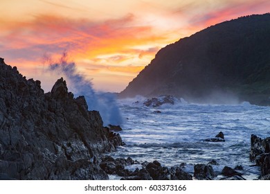 Sunset Over Breaking Waves, Storms River, Tsitsikamma Reserve, South Africa