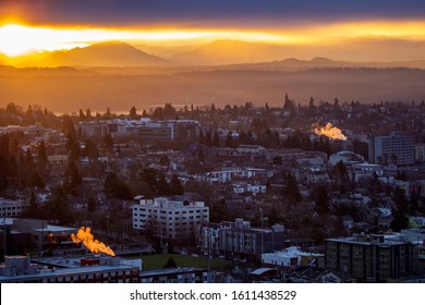 Sunset Over Capitol Hill Neighborhood In Seattle, WA