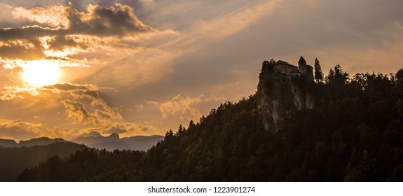 Sunset over a Castle from below
