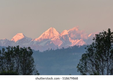Sunset over the central Himalayan mountains from Kathmandu, Nepal
Highest peak is Dorje Lhakpa - 6966 meters or 22,854 feet