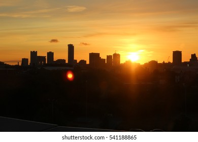Sunset over city England 