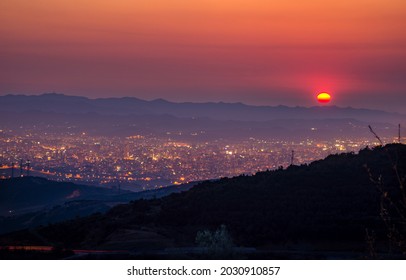 Sunset Over City Of Tirana, Albania.