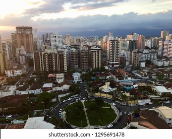 Sunset Over The Cityscape Of Praia Grande SP, Brazil