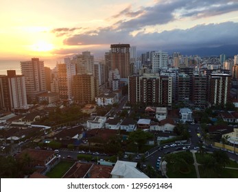 Sunset Over The Cityscape Of Praia Grande SP, Brazil