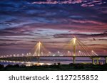 Sunset over Clark Bridge on Mississippi river Alton, IL