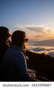 Sunset over clouds on a mountain in Hawaii 