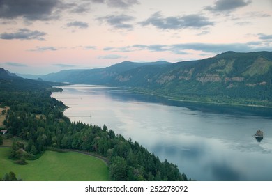 Sunset Over Columbia River In Oregon