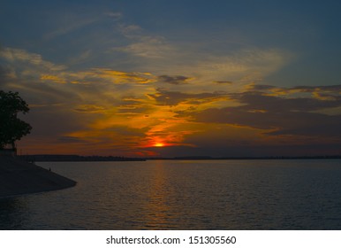 Sunset over dam