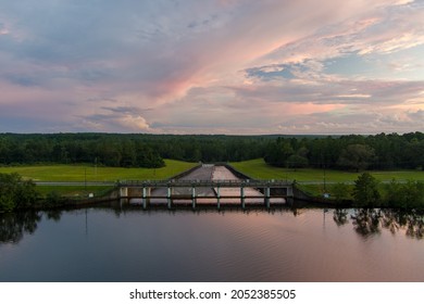 Sunset Over The Dam At Big Creek Lake In Mobile, Alabama 