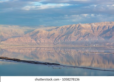 Sunset Over Dead Sea, Peacefull Landscape With Reflection, Place For Medical Treatments, Climatotherapy, Thalassotherapy, Heliotherapy