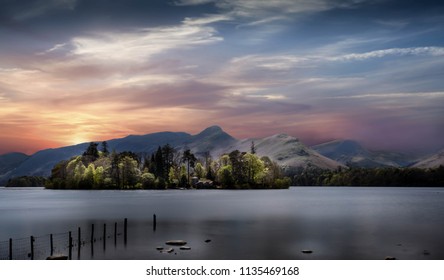 Sunset Over Derwentwater,lake District Uk