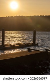 Sunset Over Dock At Hood Canal Washington