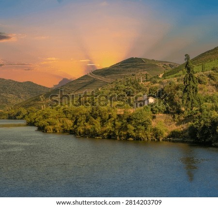 Sunset over the Douro river valley upstream from Pinhao,  Portugal