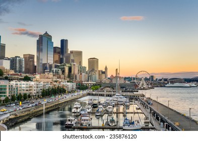 Sunset Over Downtown Seattle And Waterfront