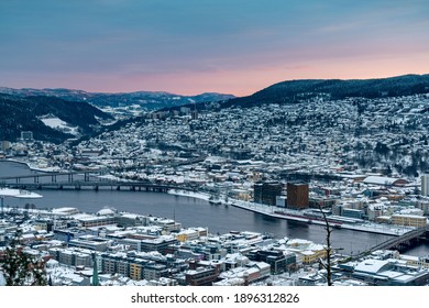 Sunset over Drammen, a town in the Buskerud province of Norway	