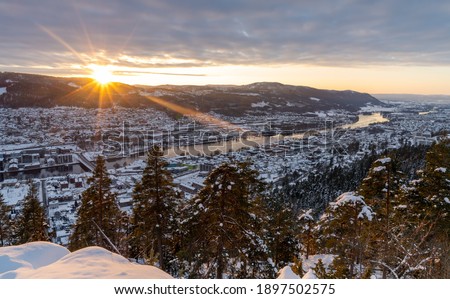 Sunset over Drammen, a town in the Buskerud province of Norway	