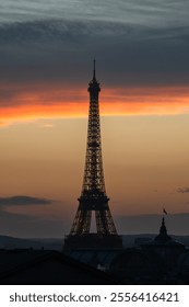 The sunset over the Eiffel Tower, Paris, France