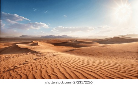 Sunset over the Empty warm desert of Saudi Arabia wide view